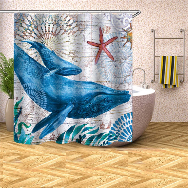 

Sea World Polyester Waterproof Shower Curtain with 12pcs Plastic Hooks 3 Sizes Opaque Bath Curtain Home Decor Bathroom Curtains