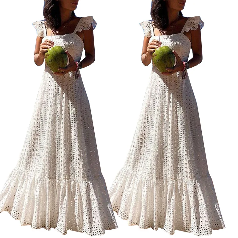 Женское кружевное платье Boho белое длинное большого размера для пляжа 2019 | Женская