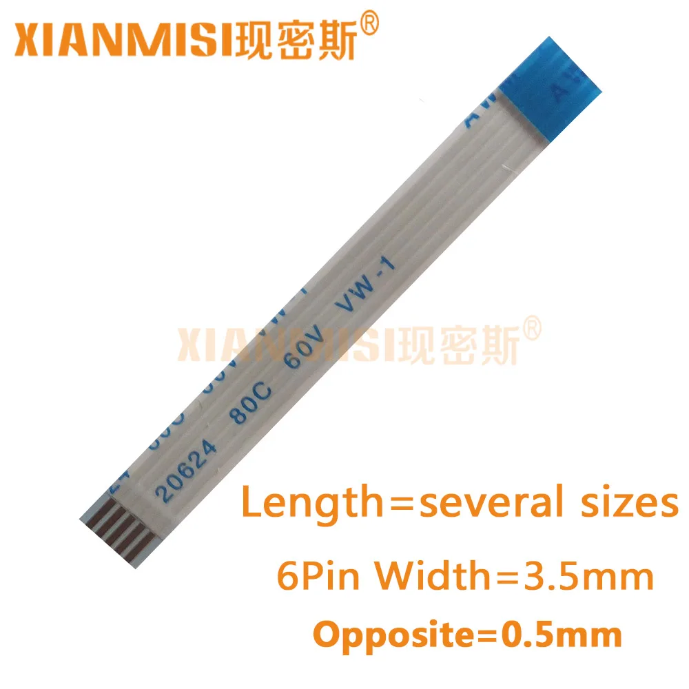 

6Pin Flexible Flat Cable FFC Opposite Side 0.5mm Pitch AWM 20624 80C 60V Length 5cm 8cm 10cm 15cm 20cm 25cm 30cm 35cm 5PCS