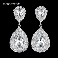 mecresh silver color big crystal bridal wedding drop earrings for women large teardrop dangle earrings party prom jewelry eh003