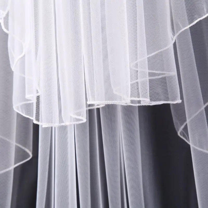 

Double Layer Womens Irregular Length Wedding Veil 2 Tier Plain Solid Color Pleated Drape Soft Tulle Short Bridal Veil With Comb