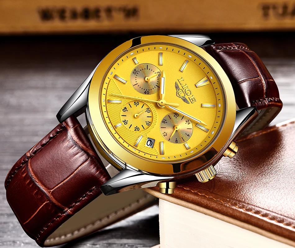 Relojes Hombre LIGE мужские часы Лидирующий бренд Роскошные коричневые кожаные деловые кварцевые часы мужские военные спортивные водонепроницаемые часы