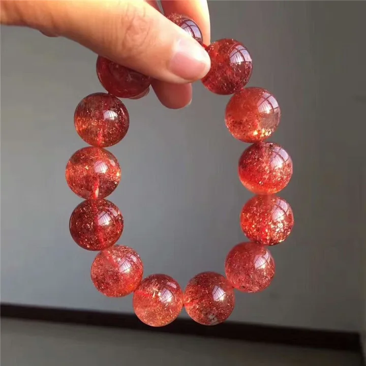 Из натуральной Lepidocrocite кварц красный супер 7 круглые бусины Редкие женские стрейч браслет 17 мм 6A