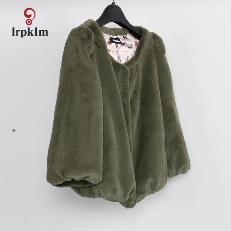 7XL пальто с искусственным мехом женская короткая модель новая осенне-зимняя куртка с круглым воротником из тонкого кроличьего меха LZ652