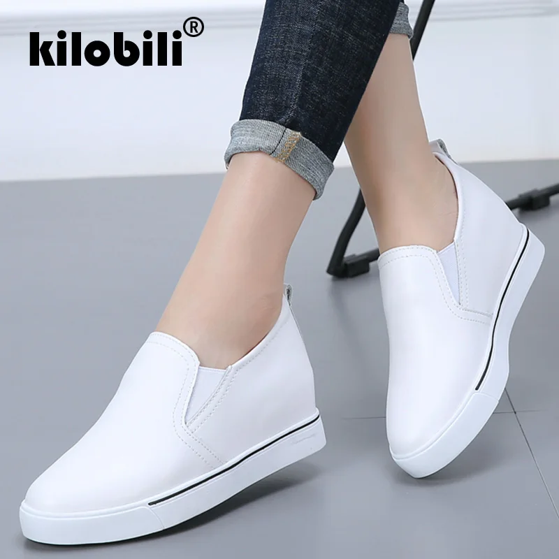 Kilobili/2019 г. весенние женские кроссовки на платформе обувь из натуральной кожи без