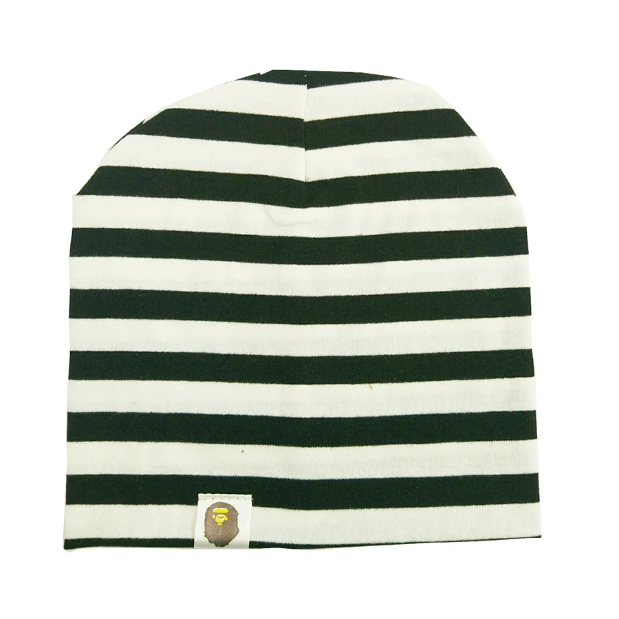 Black Striped Весенне-осенние детские однотонные кепки, шапки для мальчиков и девочек, унисекс, теплые хлопковые детские шапки в полоску, Мягкие Шапки для новорожденных - Цвет: Black Striped