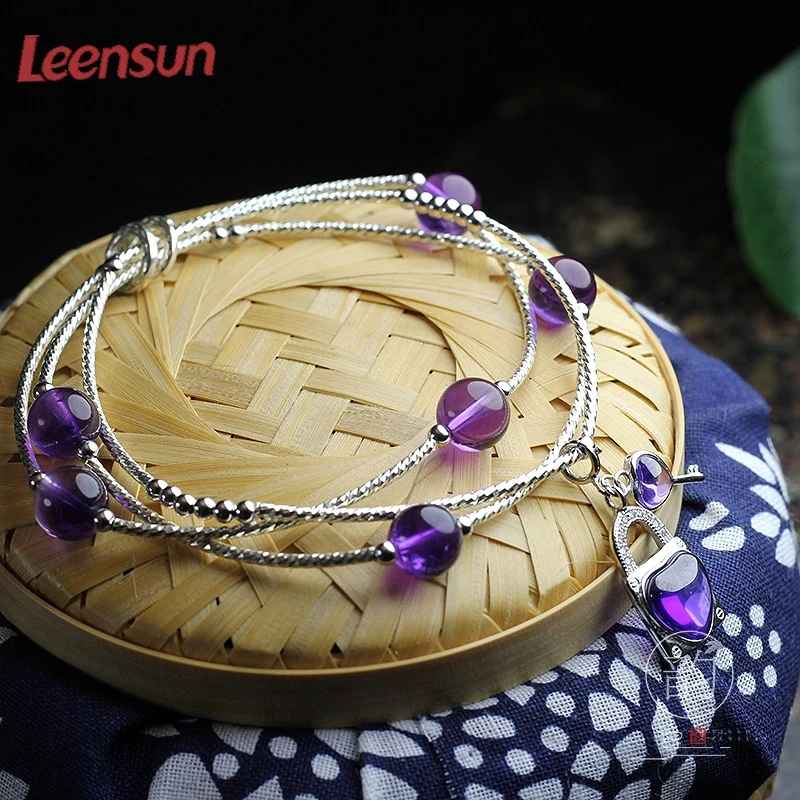LEENSUN ювелирные изделия ручной работы из стерлингового серебра 925 пробы с emethyst