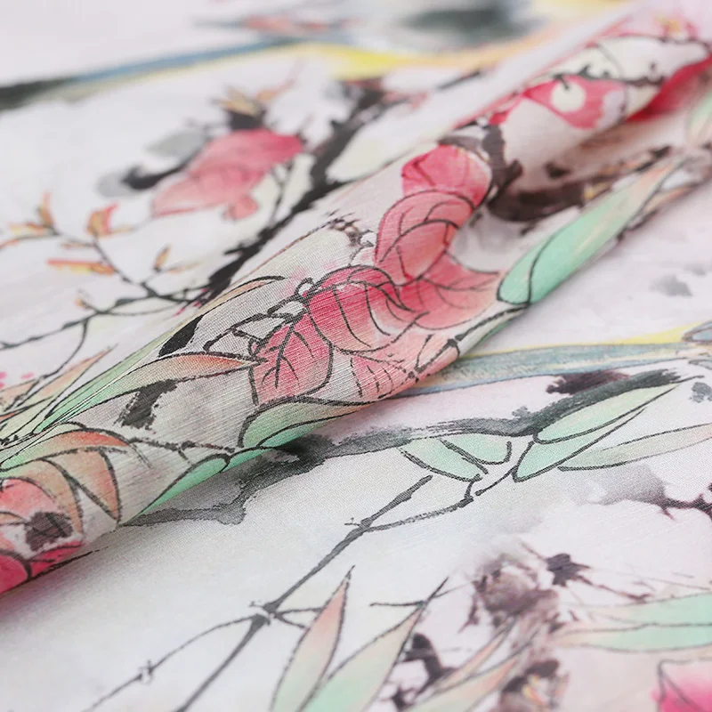Wide digital printing silk linen fabric breathable chinese natural wholesale cloth | Дом и сад
