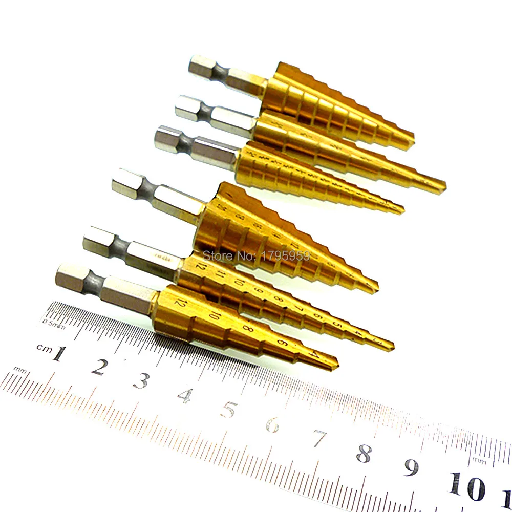 Ступенчатое Коническое сверло 3 шт. набор метрических и SAE 1/4 &quotшестигранный