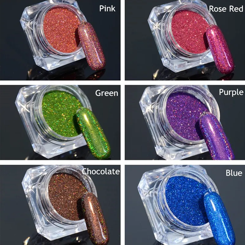 1 г/кор. Голографический Лазерный Ногтей Блеск Порошок Великолепный Порошки 6