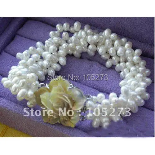 

Charming!4Row AA 6-7MM White Color Rice Shaper Freshwater Cultured Pearl Bracelet Fashion Women's Jewellery Free Shipping FN2093