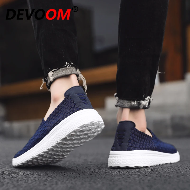 Мужские кроссовки без шнуровки темно-синие дышащие для прогулок удобная