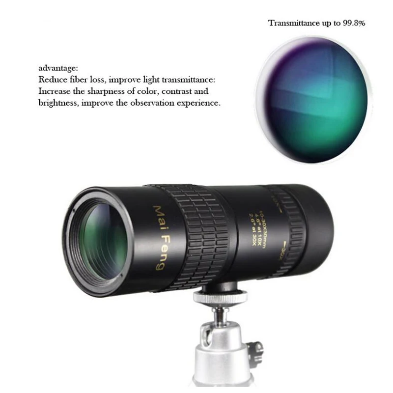 MaiFeng 10-30X30 с высоким зумом Монокуляр профессиональный телескоп портативный для кемпинга охоты Lll ночного видения бинокль со штативом