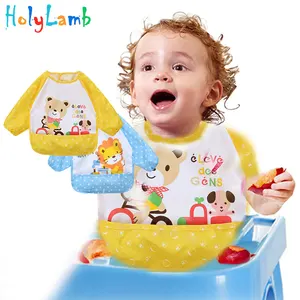Фартук с длинным рукавом, с изображением животных, 2020, Детские Мультяшные нагрудники, детские нагрудники с принтом, водонепроницаемая, для кормления, для малышей