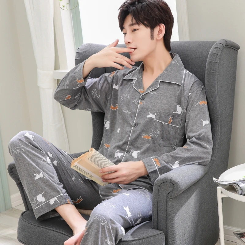 Yuzhenli New 2018 Autumn Winter Sleepwear Men's Pajama Sets Cotton Pijama Male Pajamas Men Thick Warm Pyjamas Size L-3XL | Мужская