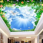Пользовательские 3D фотообои голубое небо белые облака Виноградная лоза потолочная роспись для гостиной фоновое настенное украшение для спальни настенная живопись