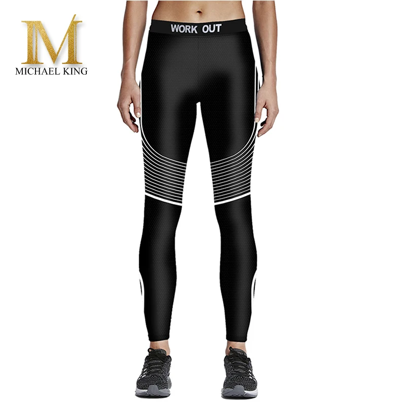 Майкл король среднего талии тонкий с принтом Черные Леггинсы тренировки фитнес