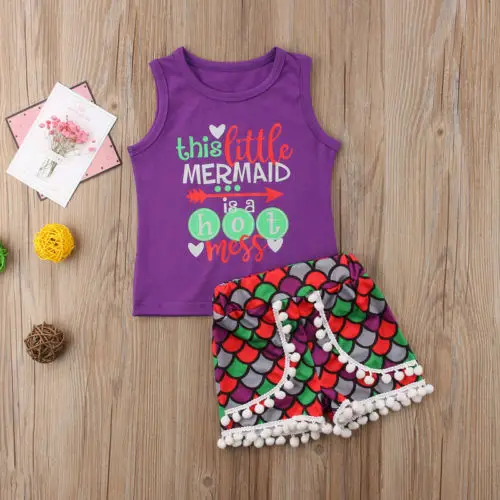 Детские топы и шорты с кисточками в виде рыбьей чешуи|summer clothes|suit setgirls kids |