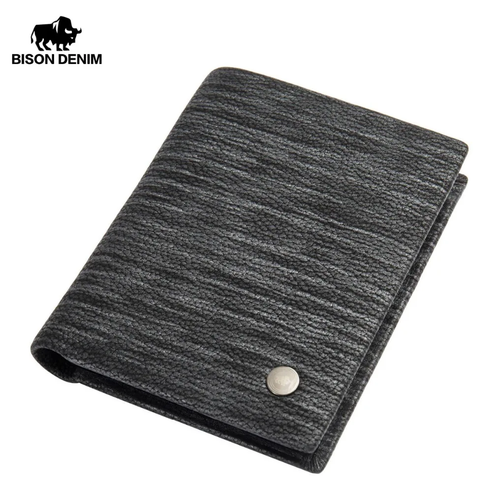 Мужской кошелек из воловьей кожи BISON DENIM складной Короткий держатель для карт