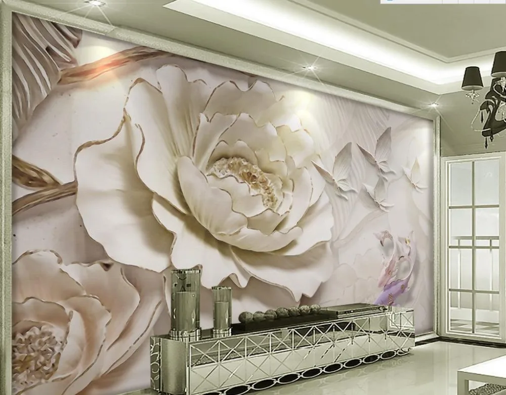 Фотообои 3D с изображением рельефного цветка для стен гостиной и спальни.