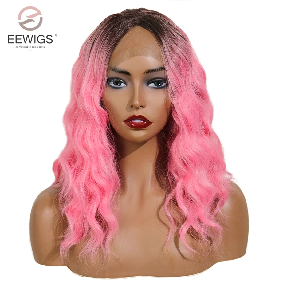 EEWIGS Ombre розовый парик волнистые волосы синтетический фронта шнурка высокая