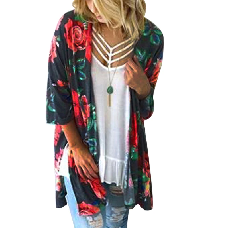 Шифоновая блуза с коротким рукавом-кимоно кардиган куртка летние топы Boho Femme