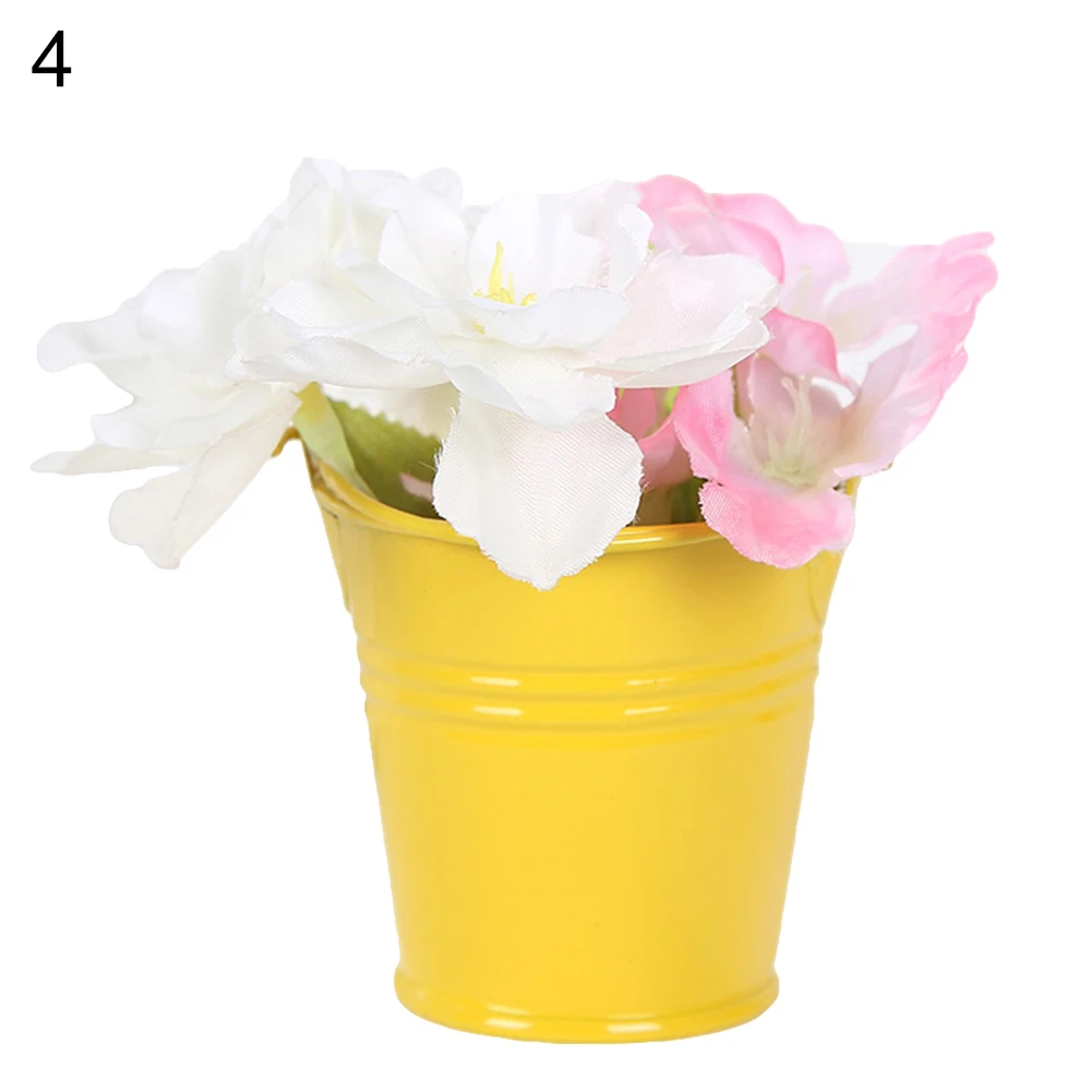 Цвет: желтый Cute Mini Solid Color Pail Bucket Wedding Party Candy Favours Home Hotel Decor Flower Pots& Planters - Цвет: Цвет: желтый