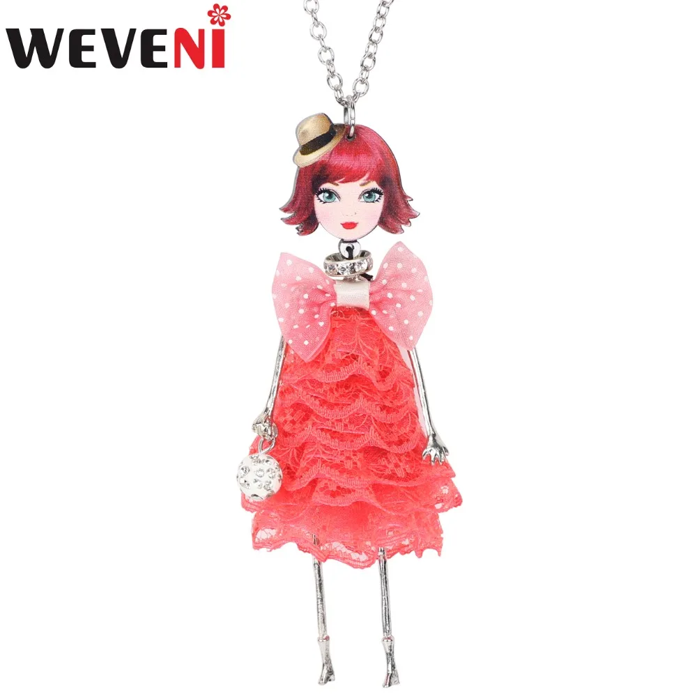WEVENI Original Fabric Dress Adorable Doll Necklace Pendants Long Alloy Chain Collar Hot Trendy Jewelry Wholesale For Women | Украшения и