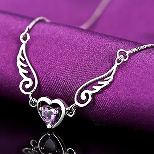 Dream Angels Wings Love Heart ожерелье женский подарок на день рождения 2 цвета 925 Серебряное ожерелье фиолетовый