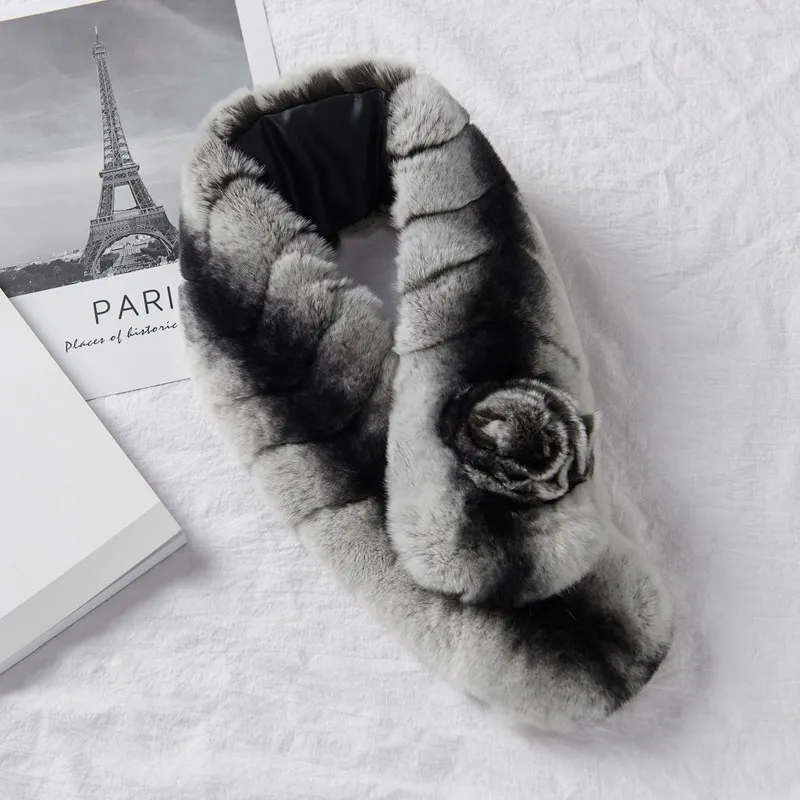 Glaforny 2019 New Style 100% Real Rex Rabbit Fur Scarf with Flower Super Warm Winter Mufflers High Quality Chinchilla Rings |
