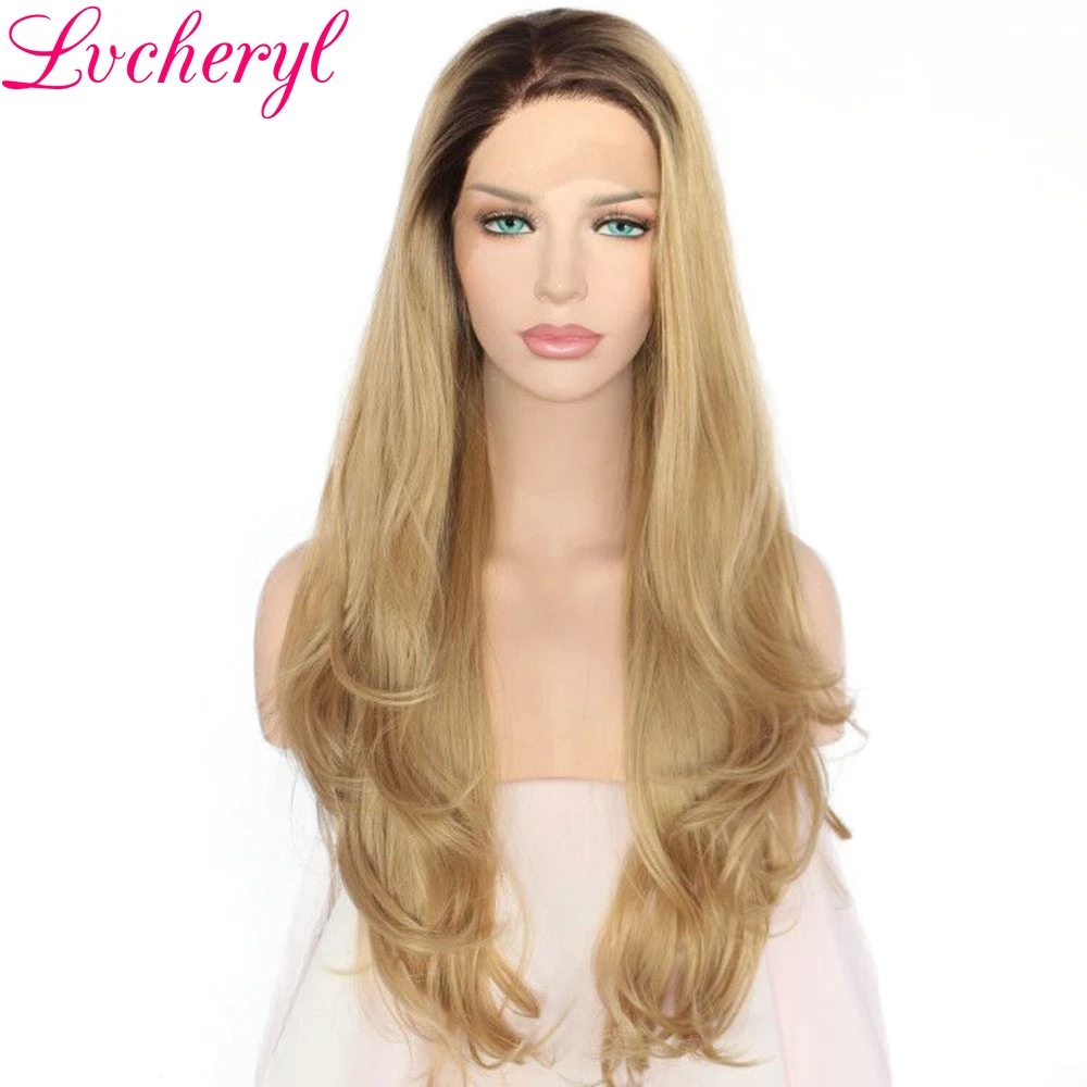 Lvcheryl руки связали темные корни ombre блондинка естественные волнистые