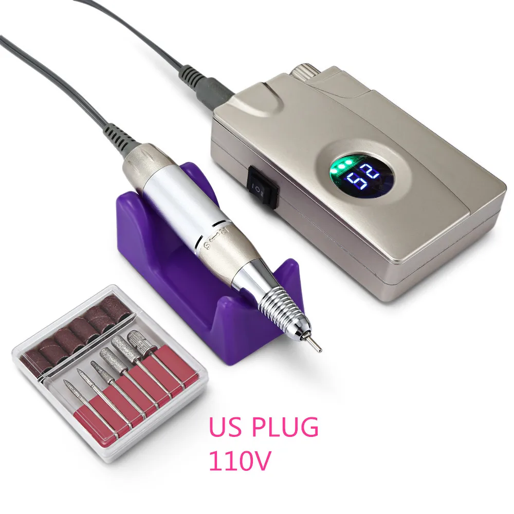 Gold US PLUG Новое поступление 25000 об/мин портативная электрическая дрель для ногтей Аккумуляторная Беспроводная Машинка для маникюра и педикюра Набор для полировки ногтей оборудование - Цвет: Gold US PLUG