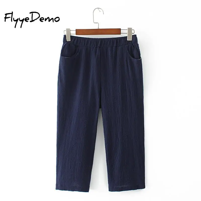 2020 Summer Autumn New Linen Pants Women Calf Length Harem Casual Elastic Waist Capris Trousers Plus Size XL - 4XL | Женская одежда