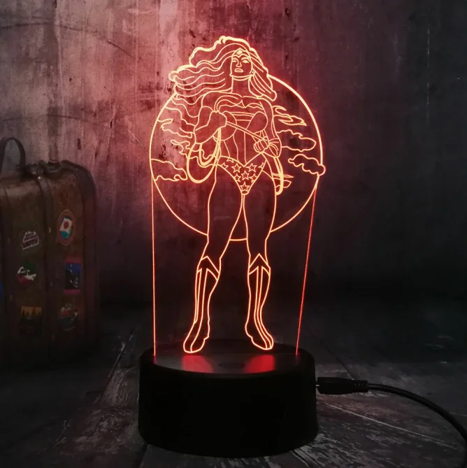 Крутой DC Лига Справедливости Супермен Бэтмен чудо женщина флэш Герой 3D СВЕТОДИОДНЫЙ Ночник светильник декор комнаты рождественский подарок детская игрушка - Испускаемый цвет: Wonder Woman I