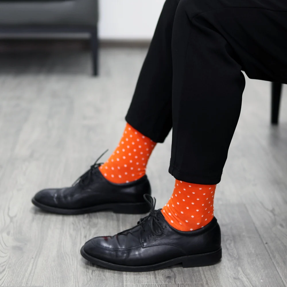 Мужские классические носки в горошек оранжевого цвета 5 пар/Лот размеры США 7