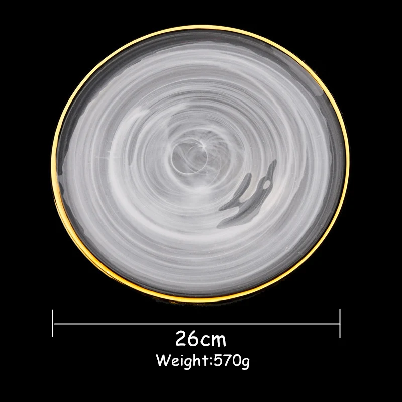 10 Inch Plate Набор стеклянных столовых приборов, плоская тарелка с золотым краем, тарелка для салата, набор посуды, тарелка с боковым поддоном, стеклянный набор посуды, миска для супа, 1 шт - Цвет: 10 Inch Plate