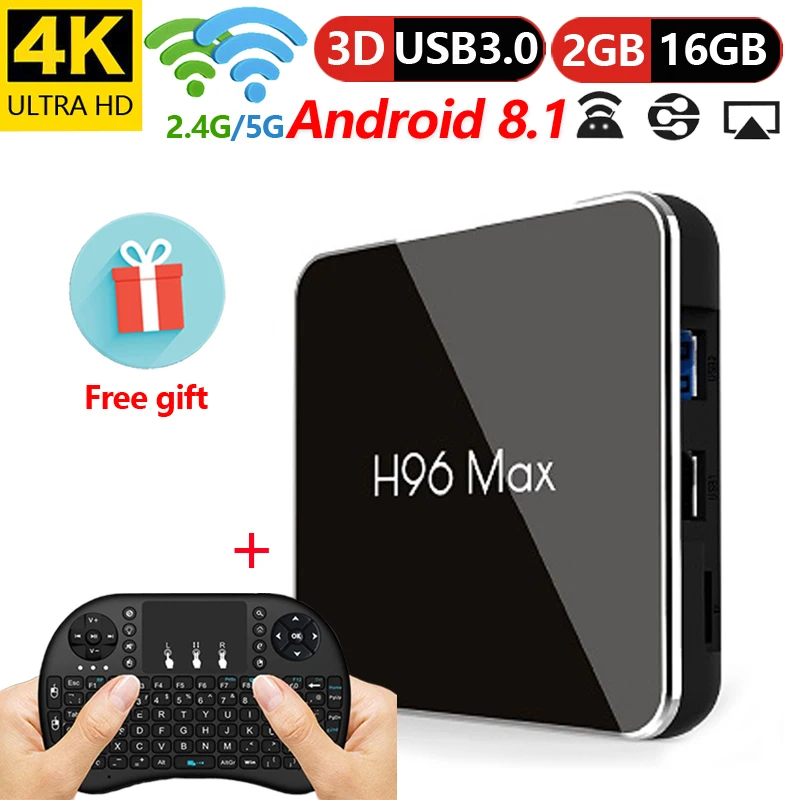ТВ-приставка H96 MAX Android 8 1 Amlogic S905X2 2 + 16 ГБ 4 ядра 5 ГГц Wi-Fi USB 3 0 H.265 K | Электроника