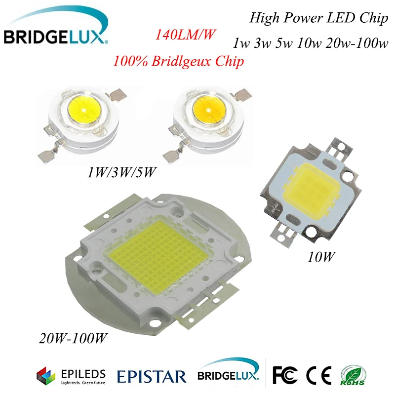 High Power Bridgelux LED chip 45mil 3W 5W 10W 20W 30W 50W 100W Warm Natural Pure Cool White 180LM/W  COB Integration Bulbs