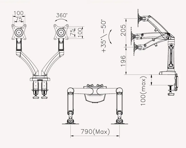 Горячие NB F180 газовая пружина полный движения с диагональю 1"-27" двойной Экран настольная подставка для монитора зажима/втулка ТВ крепление с двумя Порты usb