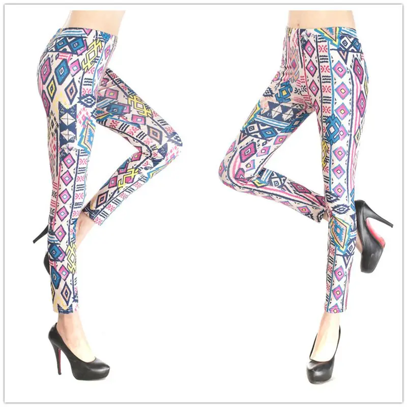 Женские милые леггинсы с татуировкой ретро цветные летние геометрические тонкие