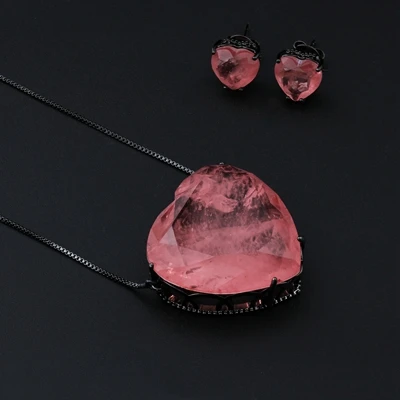 Pink-black plated Newranos ожерелье и серьги с синим сердцем Pedra Fusion Stone 30 мм* 30 мм большой Кулон Ювелирные наборы для женщин SFX0011082 - Окраска металла: Pink-black plated