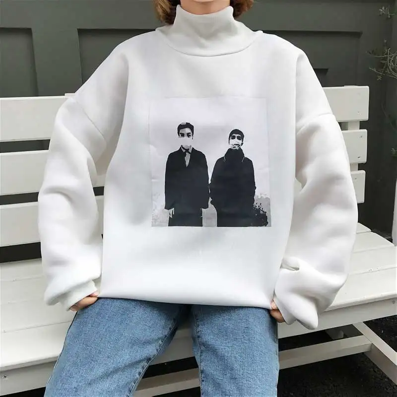 YouGeMan зимние теплые толстовки для женщин Одежда корейский Ulzzang Harajuku Бархат Водолазка пуловер кофты женские свободные топы