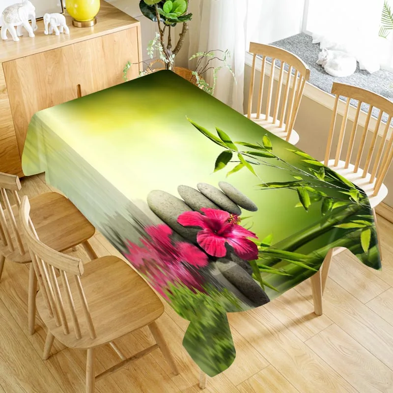 

Custom Zen Stone Flowers Table Cloth Oxford Print Waterproof Oilproof Home Rectangular Party Table Cover 100X140cm/140X250cm