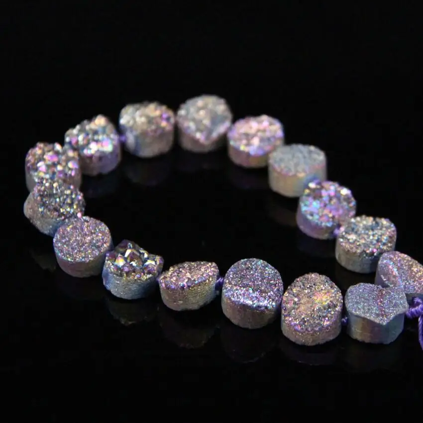 16 шт./нить 12 мм титановые Радужные плоские круглые кабошоны Drusy Agates бусины из