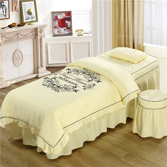 Wreath beige Корейский стиль массажный стол юбка простыня для массажа, с отверстием для лица, кровать юбка, пододеяльник, наволочка, табурет крышка 4 шт комплект - Цвет: Wreath beige