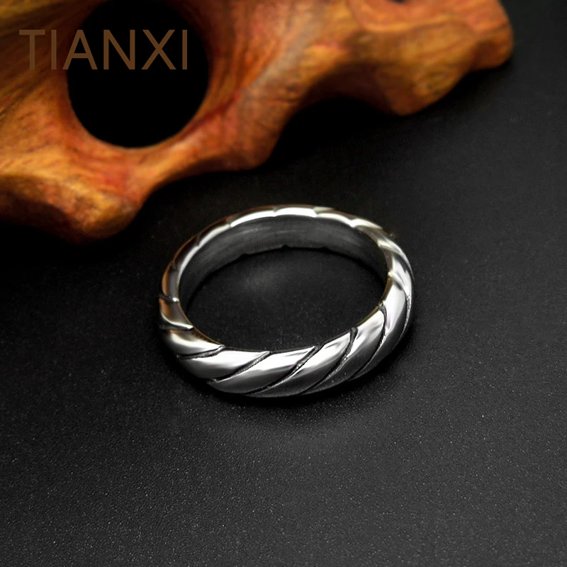 TIANXI Classic Simple Cross Grain Silver Color Rings Men Wedding Lovers Ring titanium Stainless Steel Jewelry | Украшения и