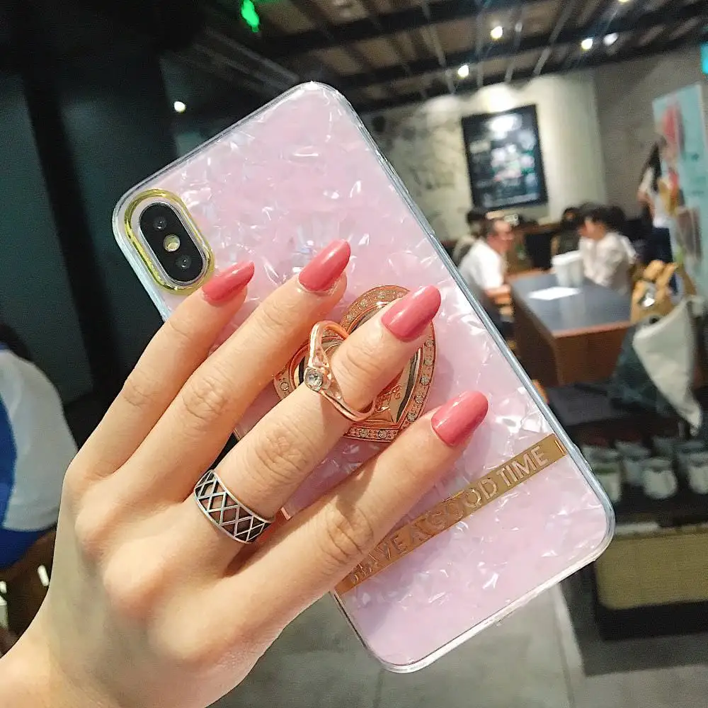 L-FADNUT Loely Finger Ring Holder Phone Case For iPhone X Xr Xs Max 7 8 6S 6 Plus Cute Glitter Bumper Shockproof Soft TPU Cover |