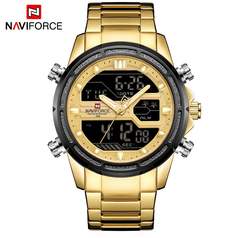 NA913802 without box NAVIFORCE часы Мужские лучший бренд класса люкс нержавеющая сталь спортивные водонепроницаемые мужские часы Цифровые кварцевые военные мужские наручные часы 9138 - Цвет: NA913802 without box