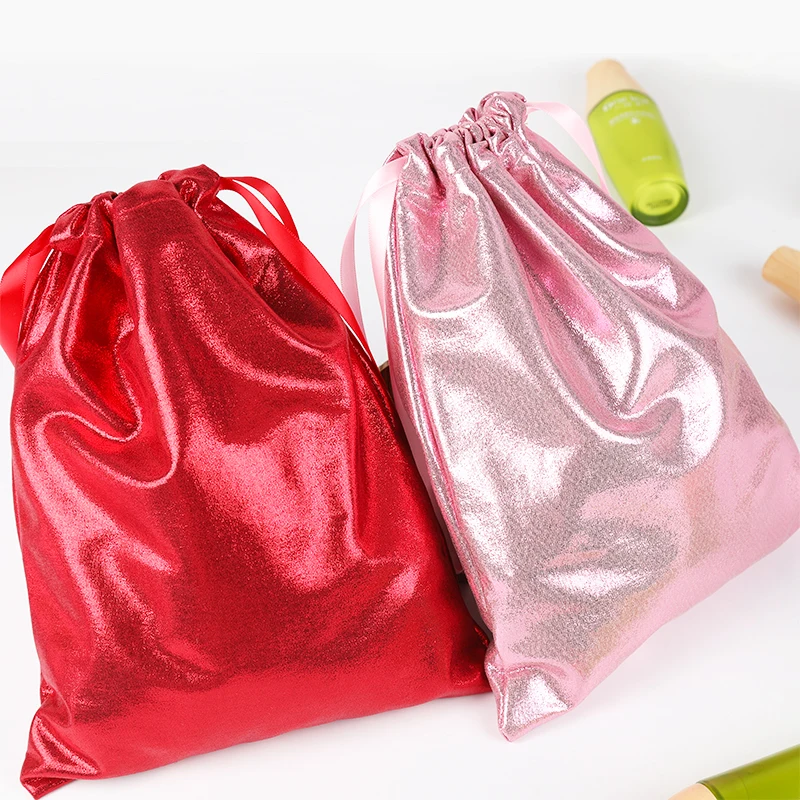 Big Size Soft PU Leather Sequin Pink Drawstring Pouch Bag /Wedding candy packing Drawstring Pouch