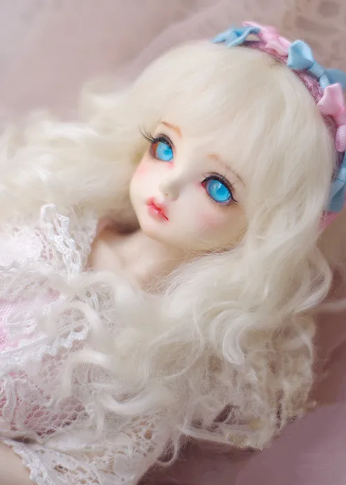 

Doll wigs long curly hair white color mohair wigs available for 1/8 1/6 1/4 1/3 BJD SD DD MDD doll accessories